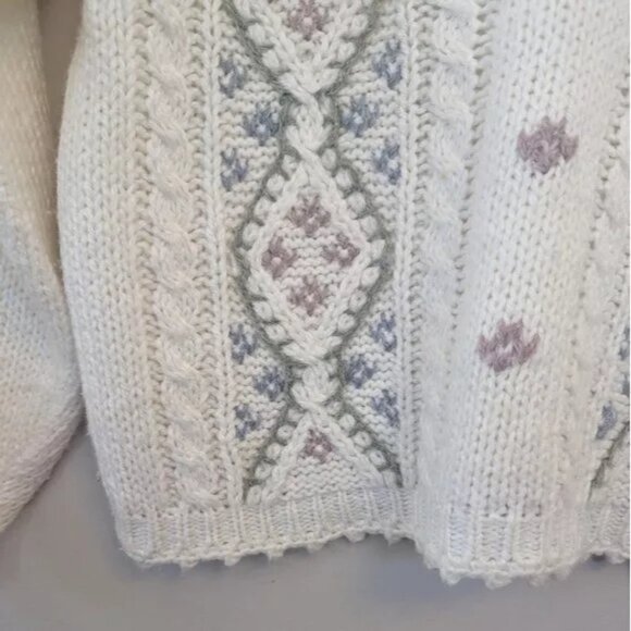 Vintage Hand Knit Needlepoint Cable Knit Mock Neck Sweater Size Medium Kawaii - Picture 6 of 12